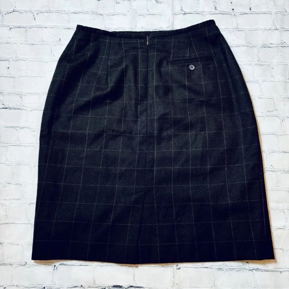 Lauren Ralph Lauren Size 8 Worsted Wool Pencil Skirt Brown Window Pane Career